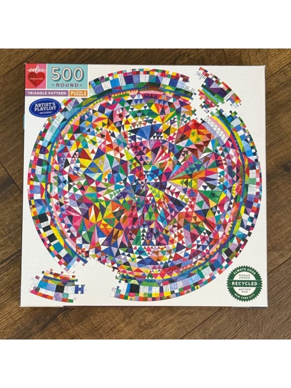 Eeboo Piece & Love 500-Pc. Triangle Pattern Round Jigsaw Puzzle Complete